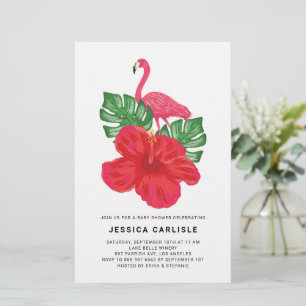 Hibiscus and Pink Flamingo Baby Shower Invitation