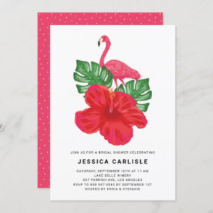 Hibiscus and Pink Flamingo Tropical Bridal Shower Invitation