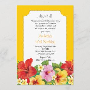 Hibiscus and Plumeria Luau Birthday Party Invitation