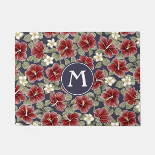 Hibiscus and Plumeria - Maroon Doormat