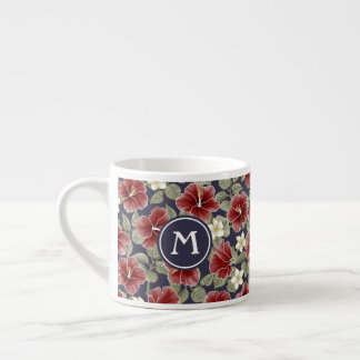 Hibiscus and Plumeria - Maroon Espresso Cup