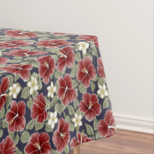 Hibiscus and Plumeria - Maroon Tablecloth