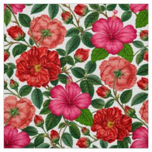 Hibiscus and Rose Botanical Pattern Fabric