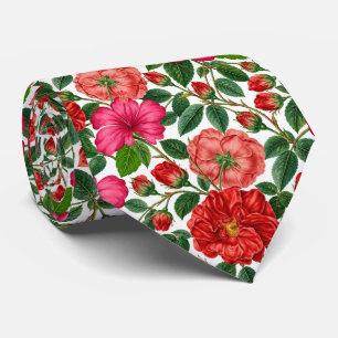Hibiscus and Rose Botanical Pattern Tie
