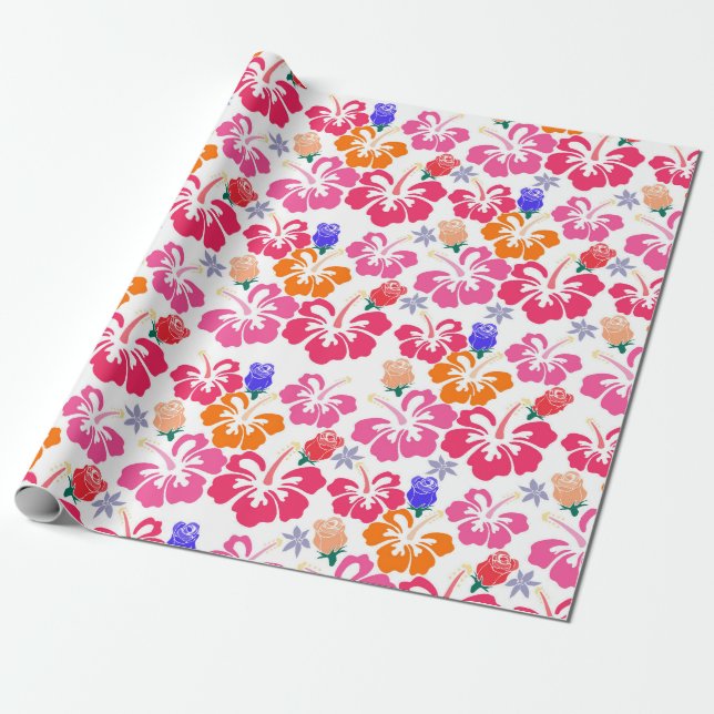 Hibiscus and Roses Silhouette Wrapping Paper (Unrolled)