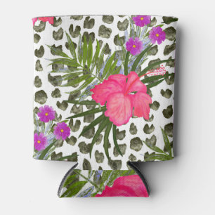 Hibiscus Animal: Watercolor Seamless Pattern. Can Cooler