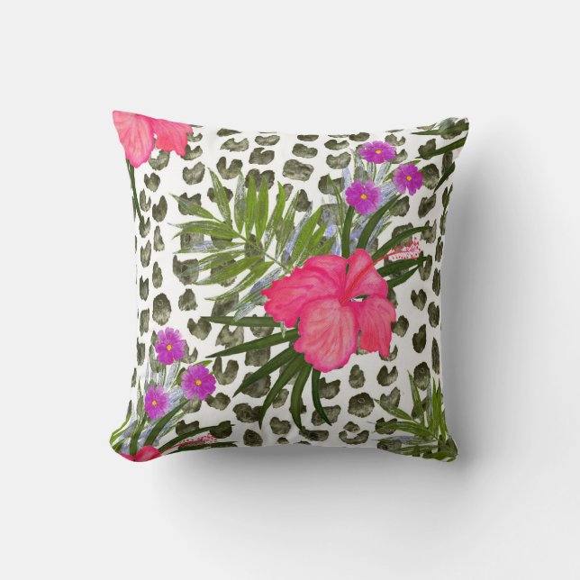 Hibiscus Animal: Watercolor Seamless Pattern. Cushion (Front)