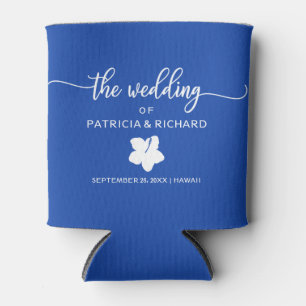 Hibiscus Beach Destination Wedding Royal Blue Can Cooler