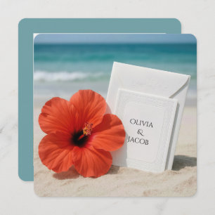 Hibiscus Beach Wedding Invitation In Sand