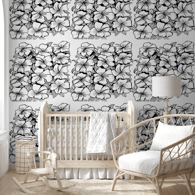 Hibiscus Black and White Wallpaper (Kids)