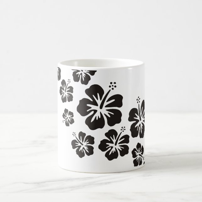 hibiscus blooms in black coffee mug (Center)