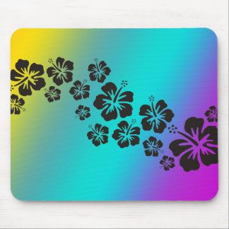 hibiscus blooms in black | coloured background mouse pad