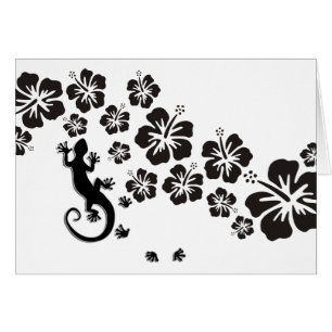 hibiscus blooms in black with Gecko