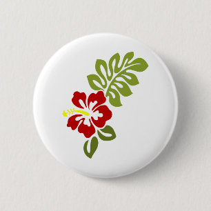 Hibiscus Blossom Leaf Red Blooming Nature 6 Cm Round Badge