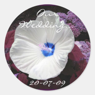 Hibiscus Blue Wedding- Customisable Classic Round Sticker