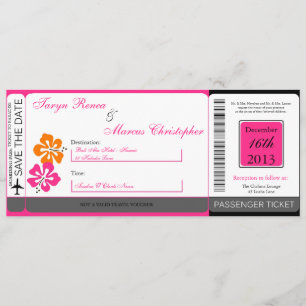 Hibiscus Boarding Pass Linen Wedding Invitation