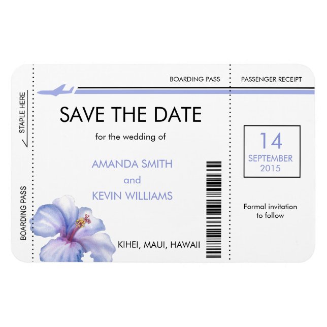 Hibiscus Boarding Pass Save the Date Magnets (Horizontal)