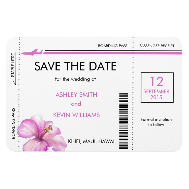 Hibiscus Boarding Pass Save the Date Magnets (Horizontal)