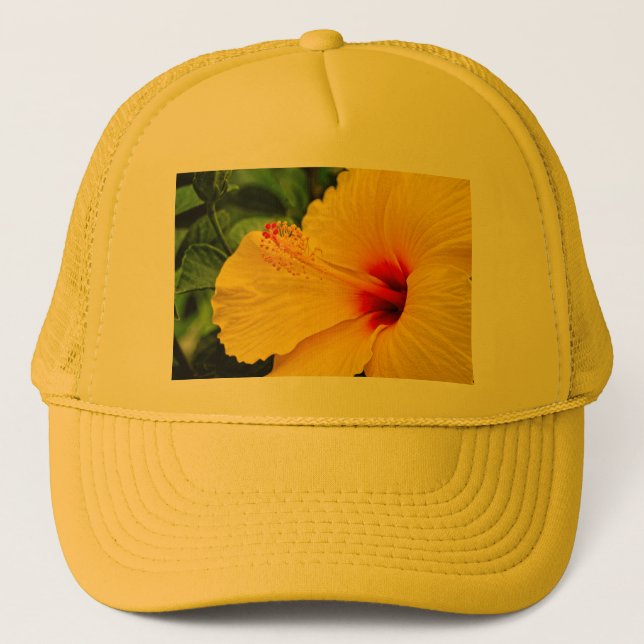 Hibiscus bright yellow trucker hat (Front)