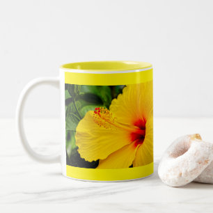 Hibiscus bright yellow Two-Tone coffee mug