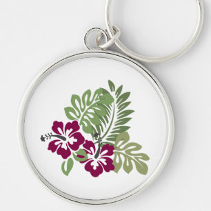 Hibiscus Burgundy Foliage Decoration Floral Golf B Key Ring