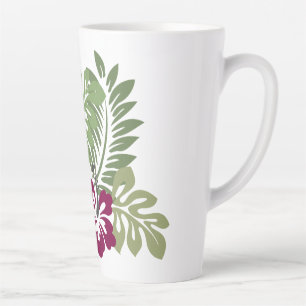 Hibiscus Burgundy Foliage Decoration Floral Two-To Latte Mug