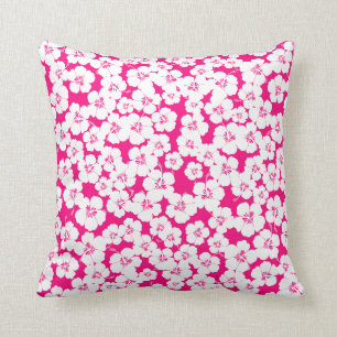 hibiscus cerise and white cute girly throw pillow
