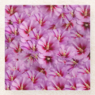 Hibiscus - Chinese Rose Flower Pattern Glass Coaster