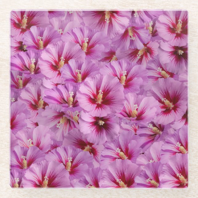 Hibiscus - Chinese Rose Flower Pattern Glass Coaster (Front)