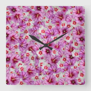 Hibiscus - Chinese Rose Flower Pattern Square Wall Clock