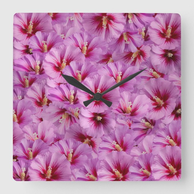 Hibiscus - Chinese Rose Flower Pattern Square Wall Clock (Front)