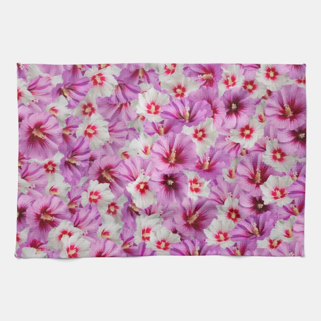Hibiscus - Chinese Rose Flower Pattern Tea Towel (Horizontal)