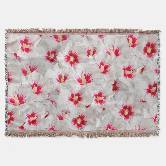 Hibiscus - Chinese Rose Flower Pattern Throw Blanket (Front)