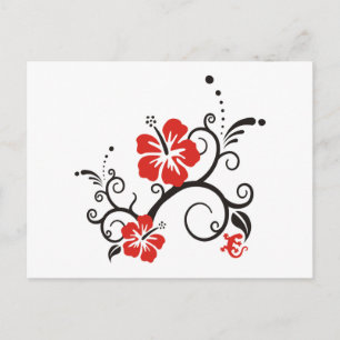 Hibiscus Decor in black & red Postcard