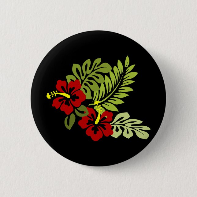 Hibiscus design 6 cm round badge (Front)