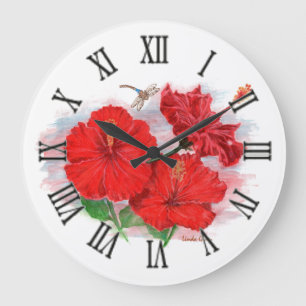Hibiscus & Dragonfly Large Round Clock