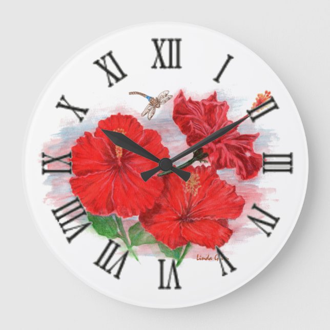 Hibiscus & Dragonfly Large Round Clock (Front)