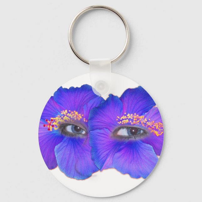 Hibiscus Eyes - Blue Key Ring (Front)