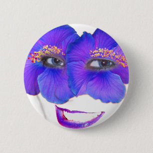 Hibiscus Face with Smile - Blue 6 Cm Round Badge