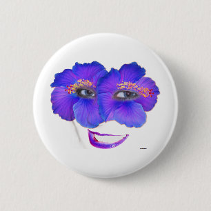 Hibiscus Face with Smile - Blue 6 Cm Round Badge