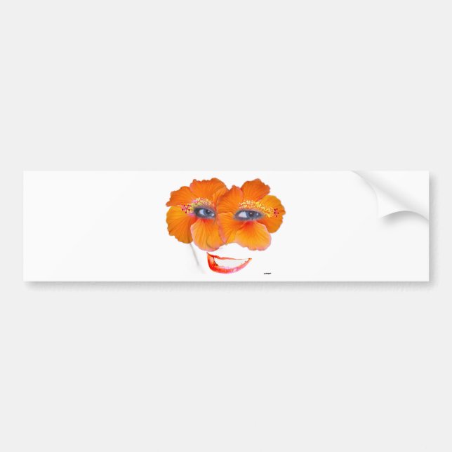 Hibiscus Face with Smile - Orange Bumper Sticker (Front)