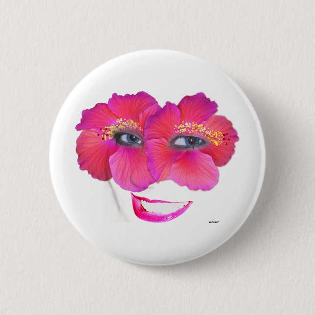 Hibiscus Face with Smile - Pink 6 Cm Round Badge (Front)