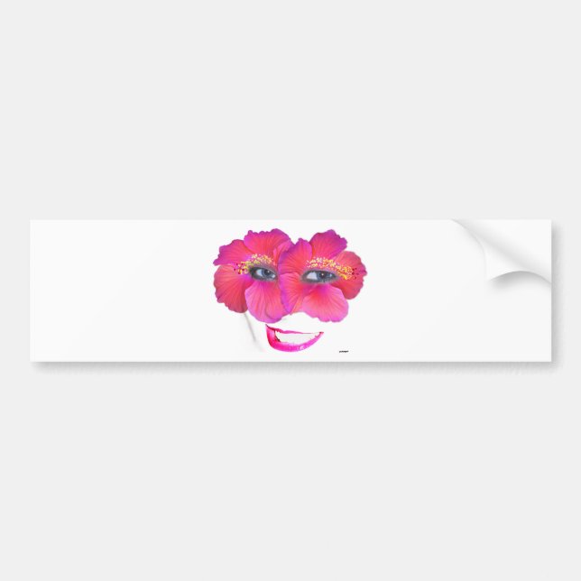 Hibiscus Face with Smile - Pink Bumper Sticker (Front)
