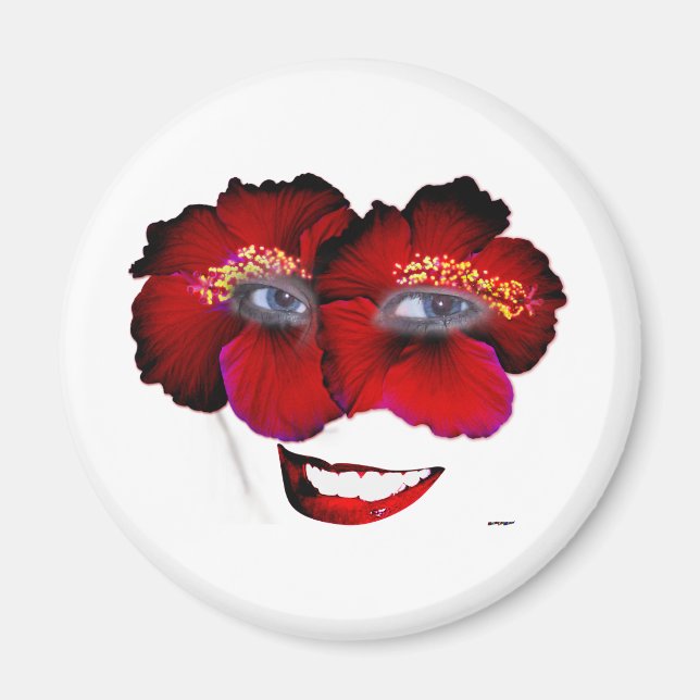Hibiscus Face with Smile - Red & Black Magnet (Front)