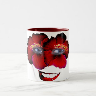 Hibiscus Face with Smile - Red & Black Two-Tone Coffee Mug