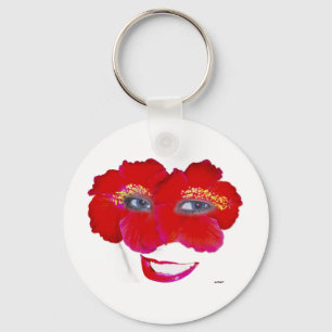Hibiscus Face with Smile - Red Key Ring