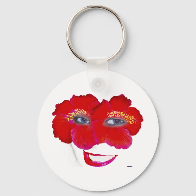 Hibiscus Face with Smile - Red Key Ring (Front)