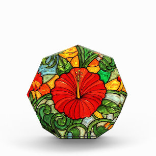 Hibiscus Faux Stained Glass Look Red Gold Orange Photo Block