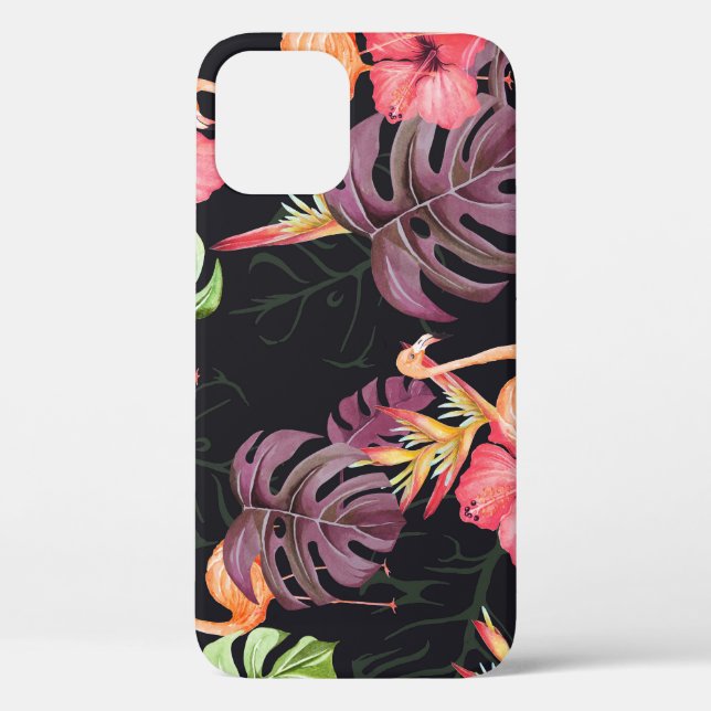 Hibiscus, Flamingos, Watercolor Tropical Pattern. Case-Mate iPhone Case (Back)
