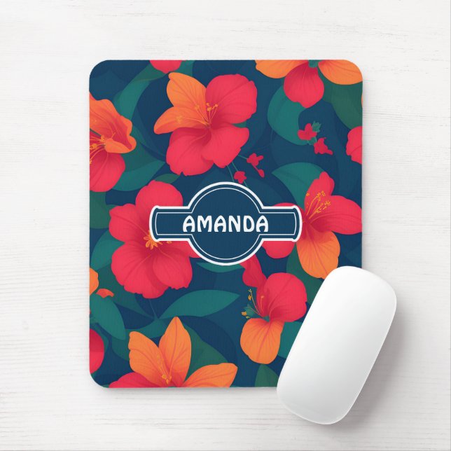 Hibiscus Floral Colourful Personalised Pattern Mouse Pad (With Mouse)